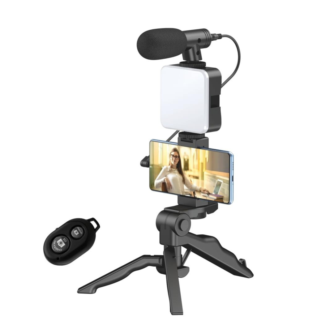 GFIDEL Video Making Kit: Camera, Mic, Tripod, LED Light, Phone Holder - Perfect Vlogging Setup