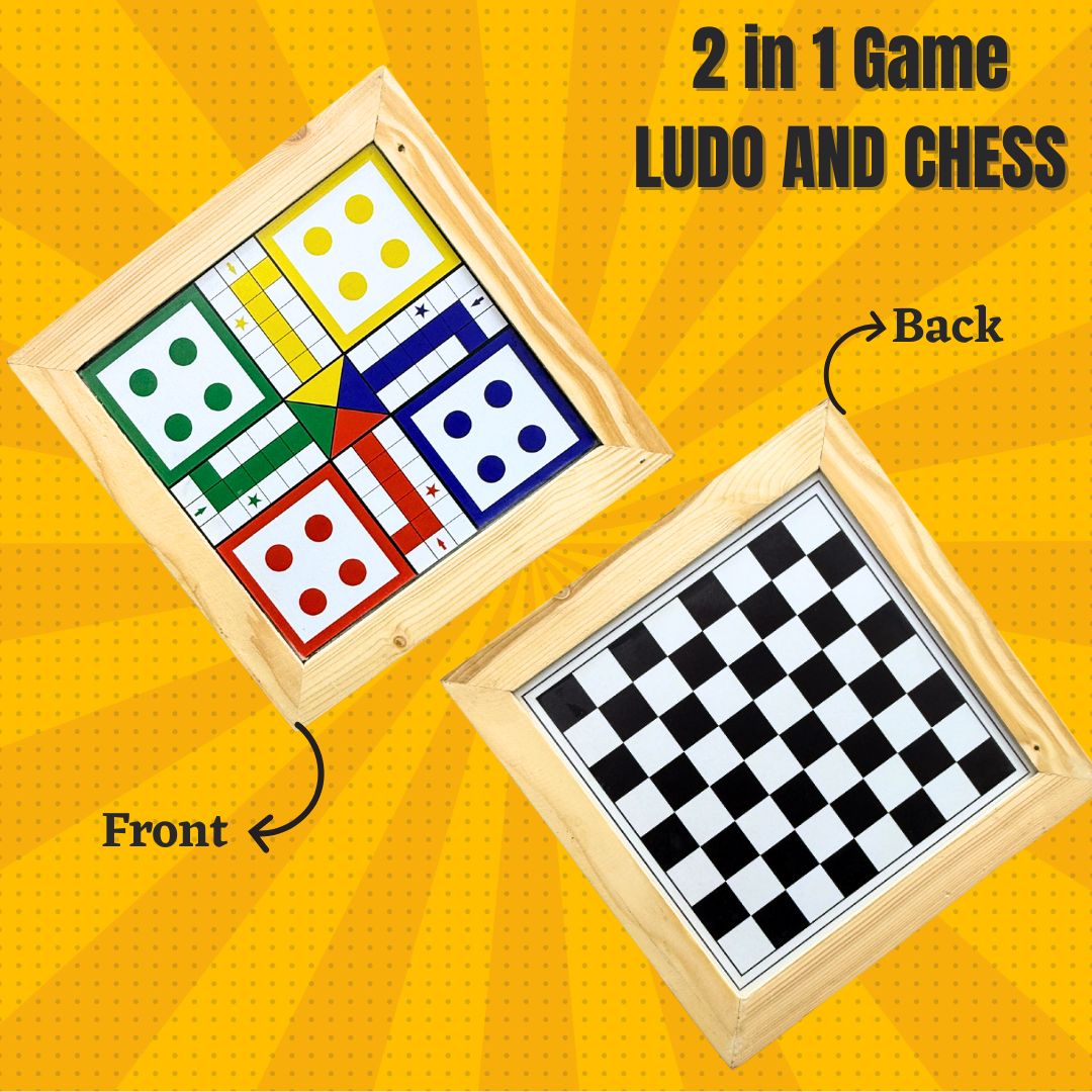 Chess and Ludo 2 in 1 Board Wooden Set For Kids and Adults
