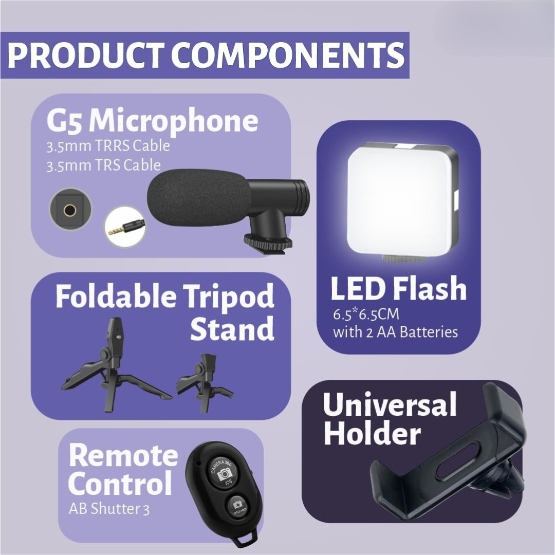 GFIDEL Video Making Kit: Camera, Mic, Tripod, LED Light, Phone Holder - Perfect Vlogging Setup