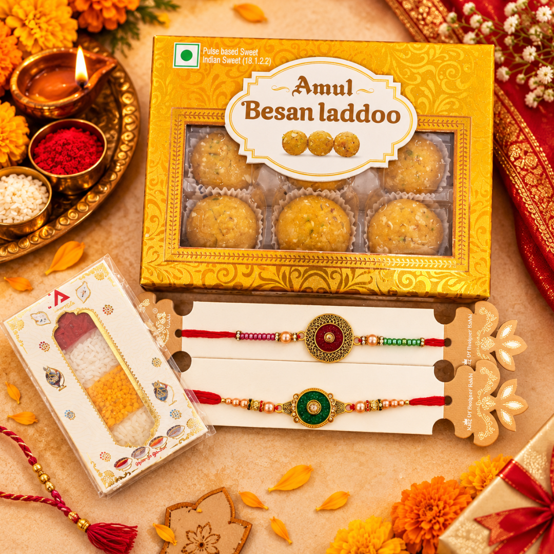 2 Pcs Rakhi (Sweet + Tika)