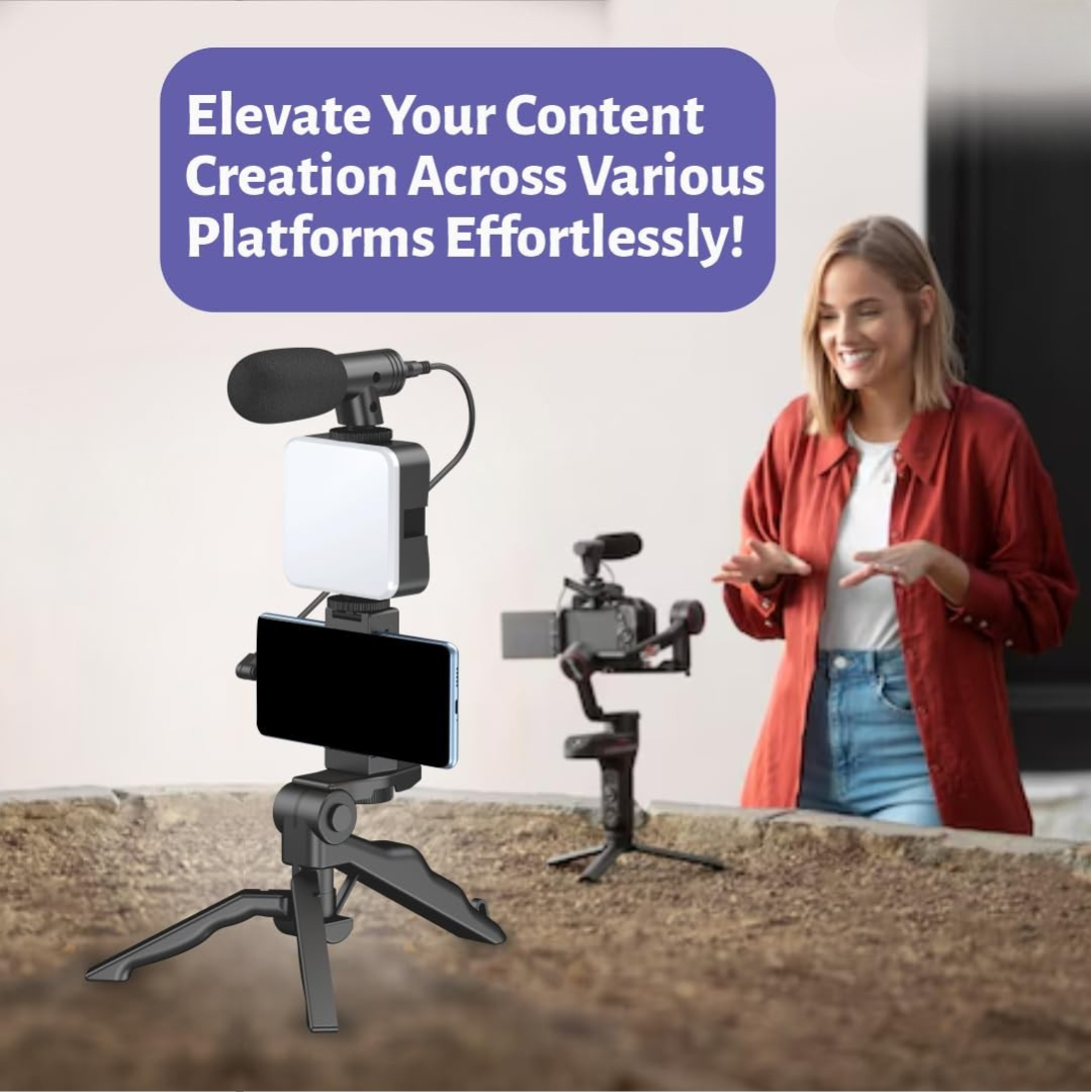 GFIDEL Video Making Kit: Camera, Mic, Tripod, LED Light, Phone Holder - Perfect Vlogging Setup
