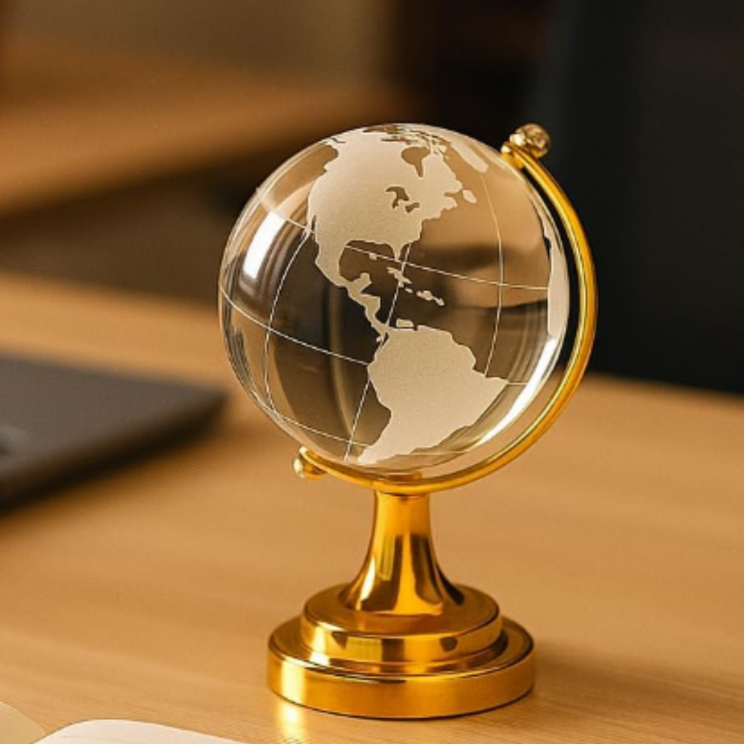 G.fidel Crystal Glass Globe with Gold Colour Stand