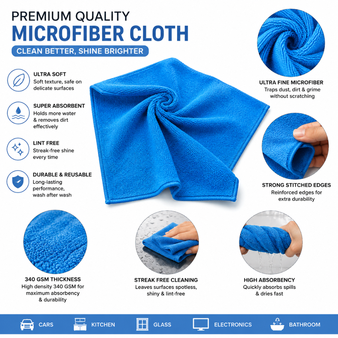 4 PC Microfibre 340 GSM Car Cleaning Towels