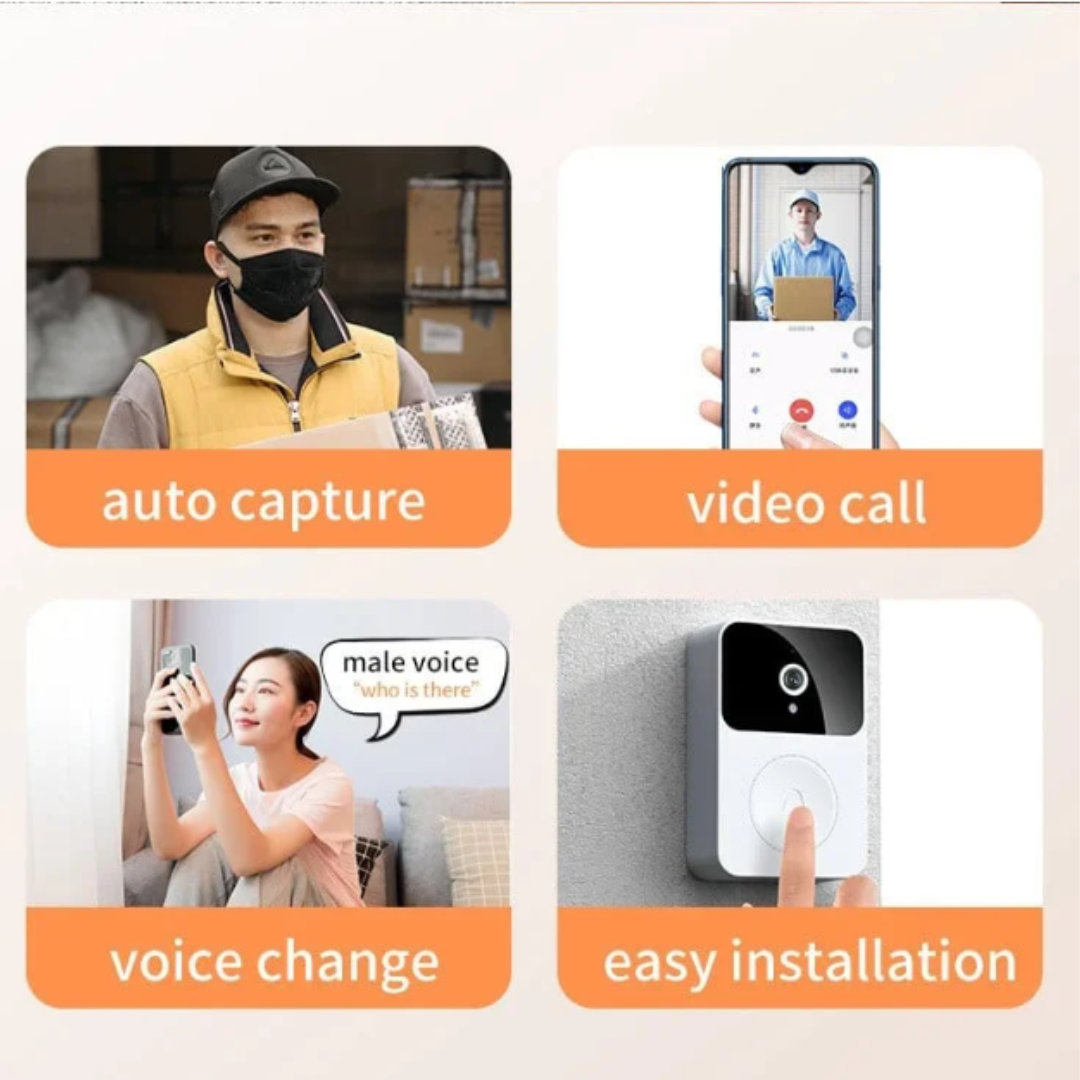 Wireless WiFi Video Doorbell Camera with Indoor Chime - Real-time Two-Way Audio, Night Vision, HD Resolution Smart Door Bell