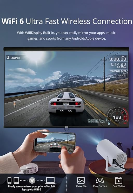 G.fidel 4K Rotation Portable Projector with Android 11, WiFi & Bluetooth,2.4G+5G Ultra Fast Wireless Connection, 4500 Lumens, 2.69" LCD Panel. (Flat 50% OFF)