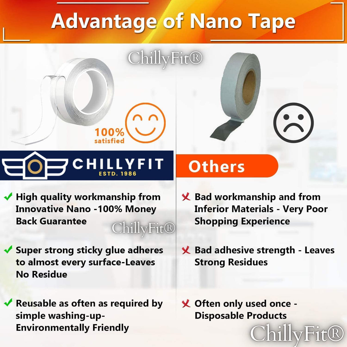 Double Sided Tape, Heavy Duty Self Adhesive Tape, Two Side Sticky Pads Strong Wall Adhesive Strips