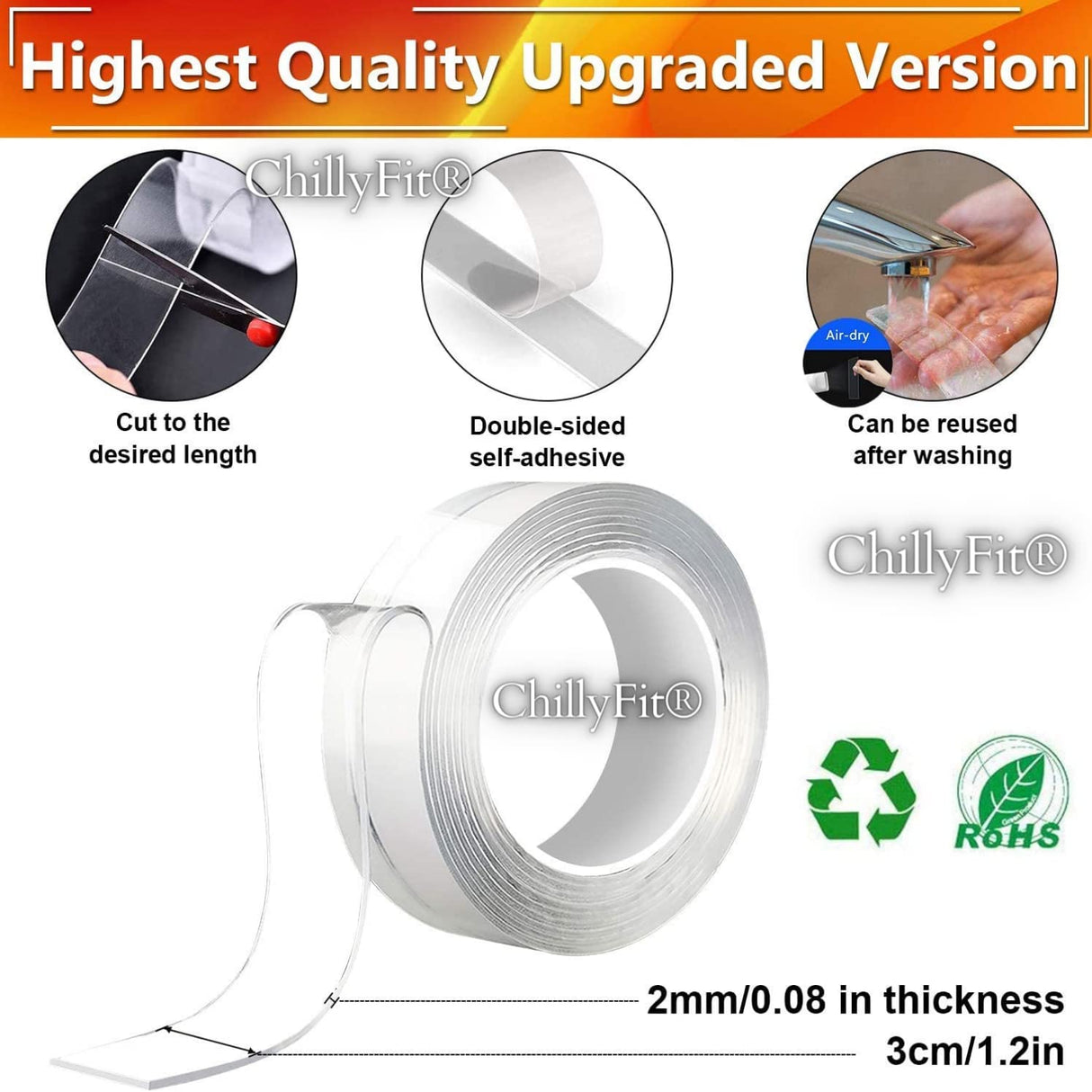 Double Sided Tape, Heavy Duty Self Adhesive Tape, Two Side Sticky Pads Strong Wall Adhesive Strips