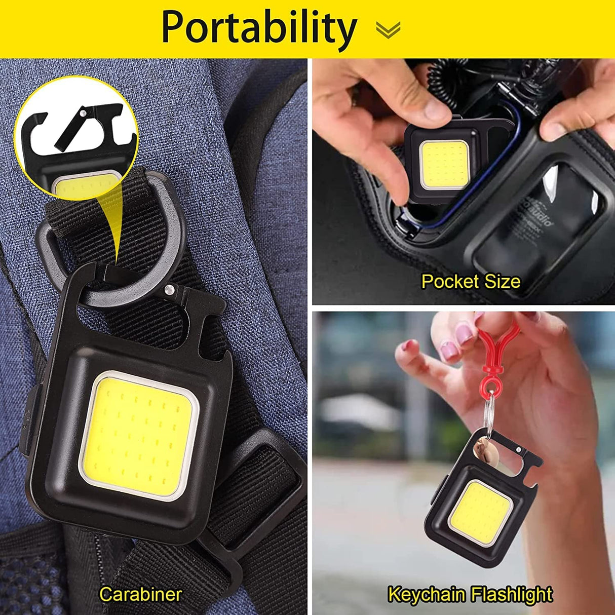 G.FIDEL Multifunction Keychain Led Light with Bottle Opener, Magnetic Base and Folding Bracket Mini Cob 500 lumens Rechargeable Multifunctional