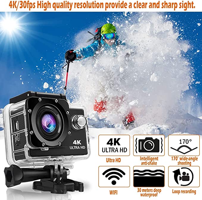 G.FIDEL 4K Action Camera 24 MP 4K HD WiFi Underwater Waterproof Bike Motorcycle Helmet Video Sports Cam Camara
