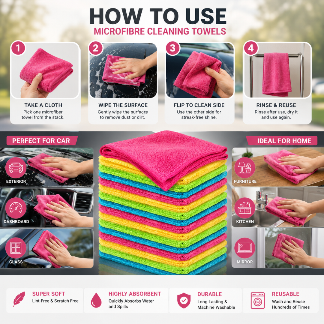 4 PC Microfibre 340 GSM Car Cleaning Towels