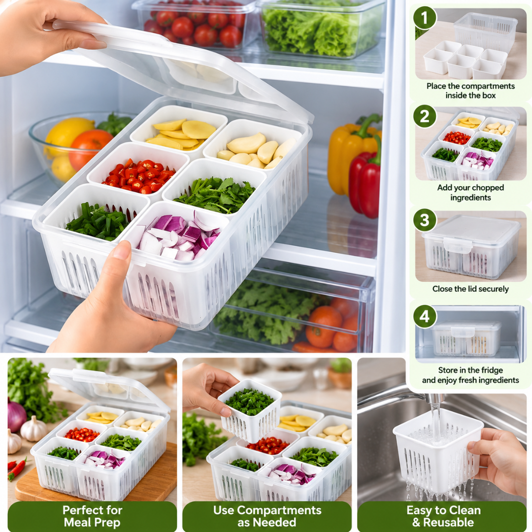 6-compartment divided Veggie Tray Snackle Box