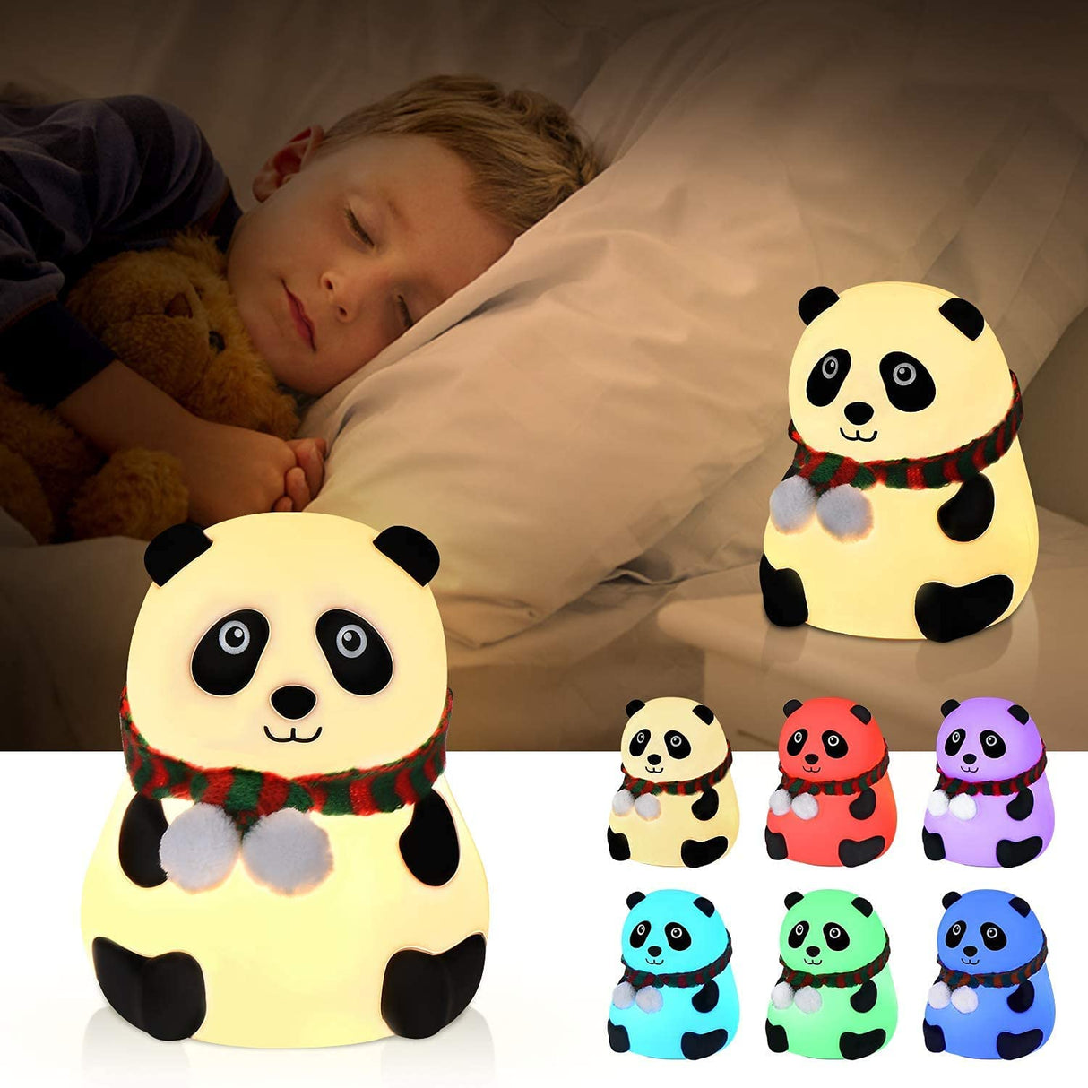 gfidel Cute Panda Night Light for Kids, Nursery Silicone Night Light,7-Color Changing Lamp, Room Decoration, Gifts for Toddler Children Teenage Girls.