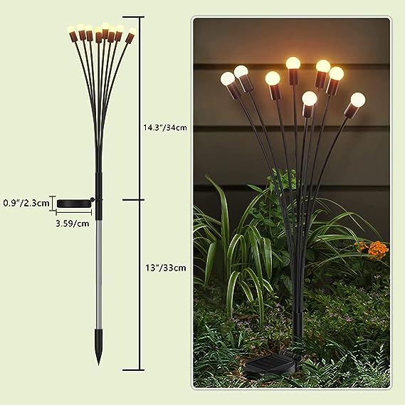 GFIDEL Solar-Powered Firefly Lights Outdoor Waterproof Garden Decorative Lights {Pack of 2}