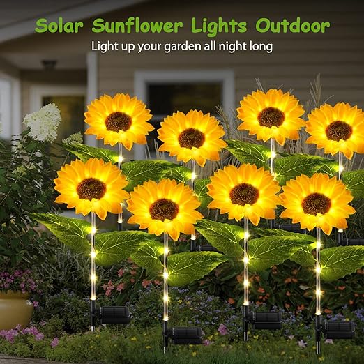 GFIDEL Solar Powered Realistic Sunflower Lights Waterproof Decorative Landscape PlasticLights for Garden Patio Yard Pathway (Pack of 4)