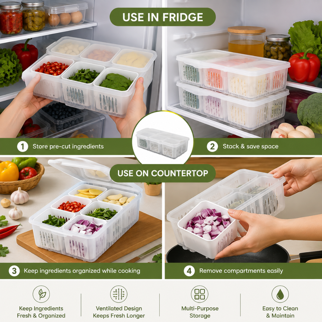6-compartment divided Veggie Tray Snackle Box