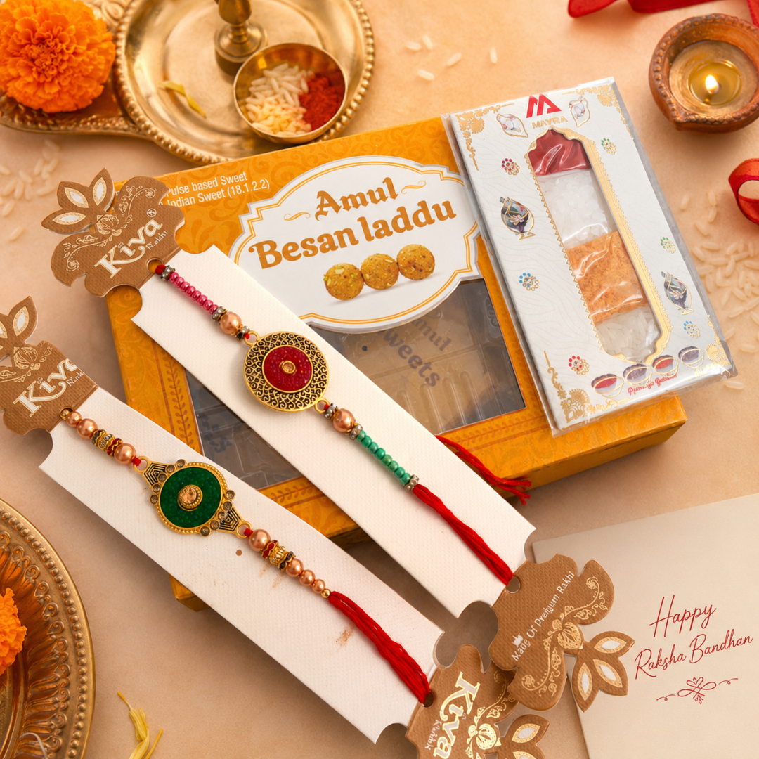 2 Pcs Rakhi (Sweet + Tika)