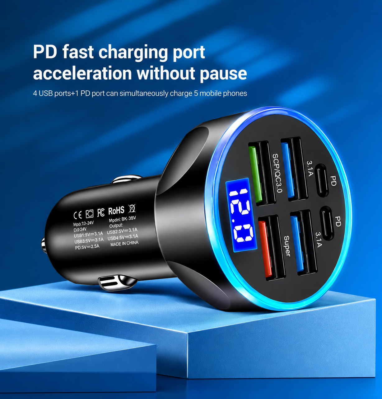 Multi-Port Car Charger – Fast 4 USB Ports for 12V/24V Vehicles