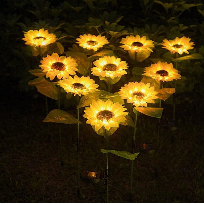 GFIDEL Solar Powered Realistic Sunflower Lights Waterproof Decorative Landscape PlasticLights for Garden Patio Yard Pathway (Pack of 4)