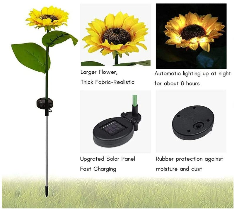 GFIDEL Solar Powered Realistic Sunflower Lights Waterproof Decorative Landscape PlasticLights for Garden Patio Yard Pathway (Pack of 4)