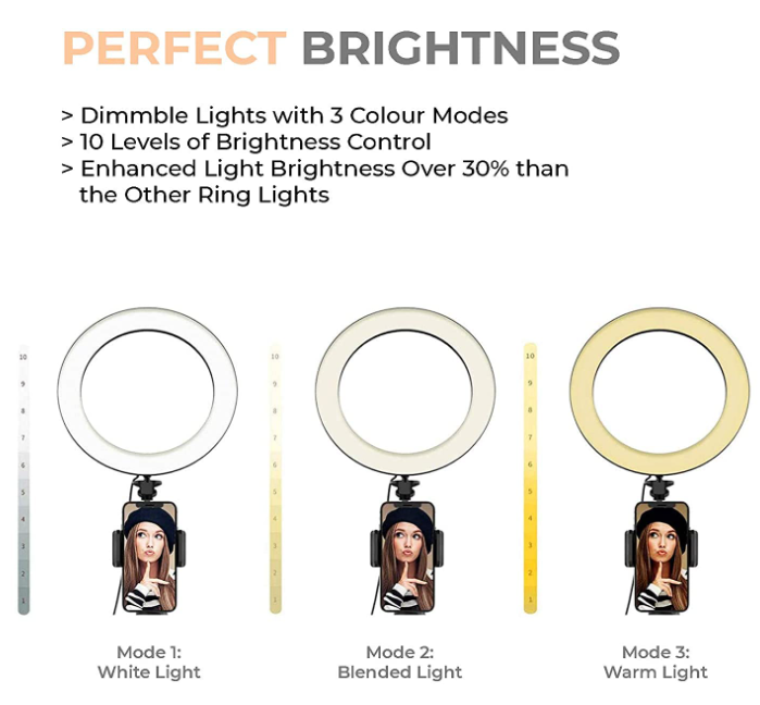 Hy Touch 12" inch Portable LED Ring Light with 3 Color Modes Dimmable Lighting for YouTube / Photo-Shoot / Video Shoot / Live Stream / Makeup & Vlogging