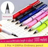 GFIDEL (Pack of 4) Everlasting Inkless Pencils Portable Reusable and Erasable Metal Writing Pens Replaceable Graphite Nib Triangle Golf Stationary Set