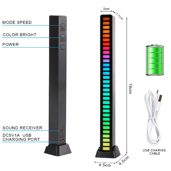 GFIDEL RGB Sound Control Light,Wireless Voice-Activated Pickup Music Rhythm Lights, Colorful LED Ambient Light,with 8 Modes Music Sync 32-Bit Audio Spectrum Light for Car,Gaming