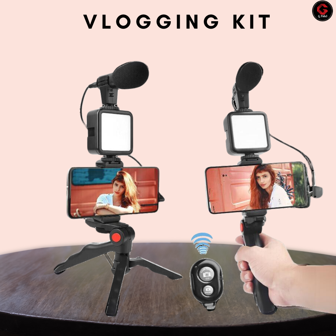 GFIDEL Video Making Kit: Camera, Mic, Tripod, LED Light, Phone Holder - Perfect Vlogging Setup