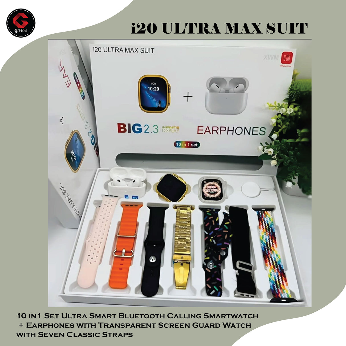 GFIDEL GET IN THE GAME I20 ULTRA MAX SUIT 10 in 1 SET BT CALLING SMART WATCH with AMOLED DISPLAY & ACTIVITY, HEALTH TRACKER for MEN & WOMEN