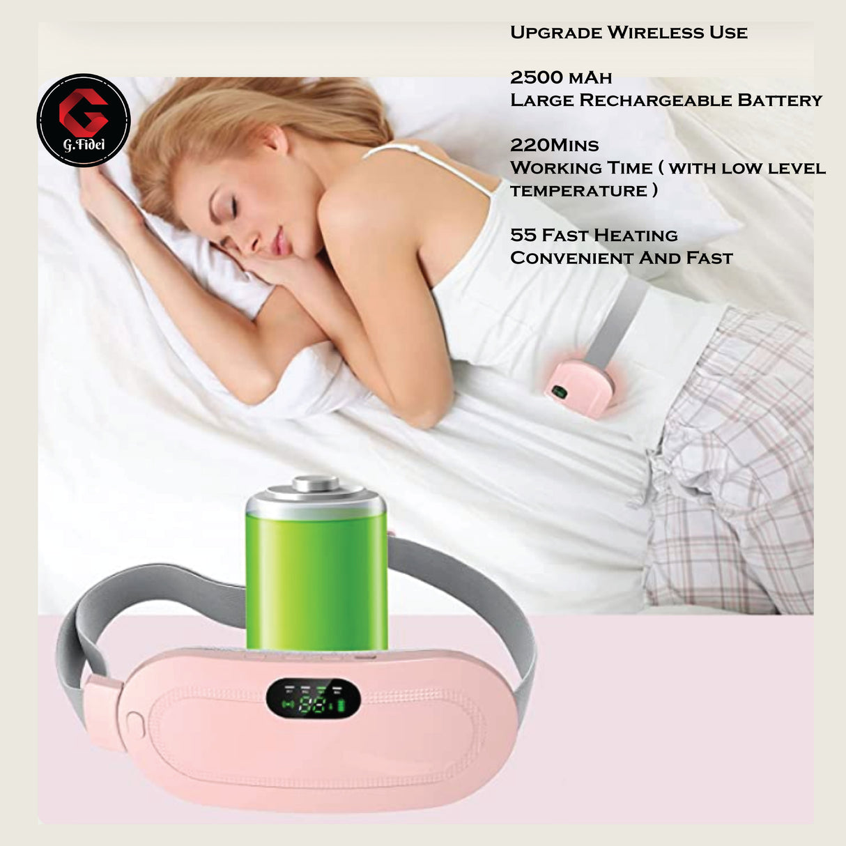 GFIDEL Portable Menstrual Heating Pad, Digital Display Period Heating Pad with 3 Heat Levels and 3 Massage Modes, Back or Belly Fast Heating