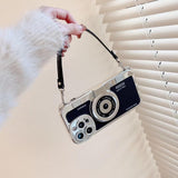 IPHONE 11,12,13,14 3D SUPER COOL RETRO CAMERA DESIGN SILICONE CASE COVER WITH COLOURFUL STRAP.