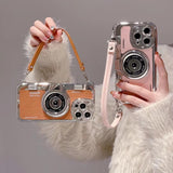 IPHONE 11,12,13,14 3D SUPER COOL RETRO CAMERA DESIGN SILICONE CASE COVER WITH COLOURFUL STRAP.