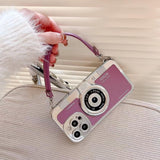 IPHONE 11,12,13,14 3D SUPER COOL RETRO CAMERA DESIGN SILICONE CASE COVER WITH COLOURFUL STRAP.