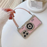 IPHONE 11,12,13,14 3D SUPER COOL RETRO CAMERA DESIGN SILICONE CASE COVER WITH COLOURFUL STRAP.