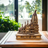 Wooden Hand Carved Temple Shri Ram Mandir 3D Decorative Showpiece - A souvenir, Home, Office, Gift & Car Dashboard