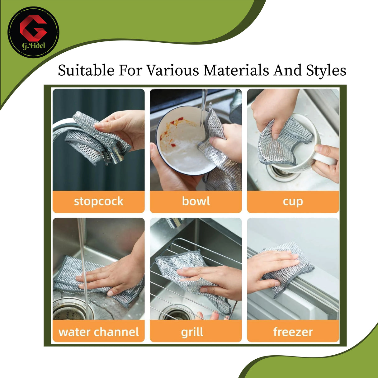 GFIDEL Multipurpose Wire Dishwashing Rags for Wet and Dry Stainless Steel Scrubber Non-Scratch Wire Dishcloth for Washing Dishes Sinks Counters Easy Rinsing Machine Washable (Pack Of 5))