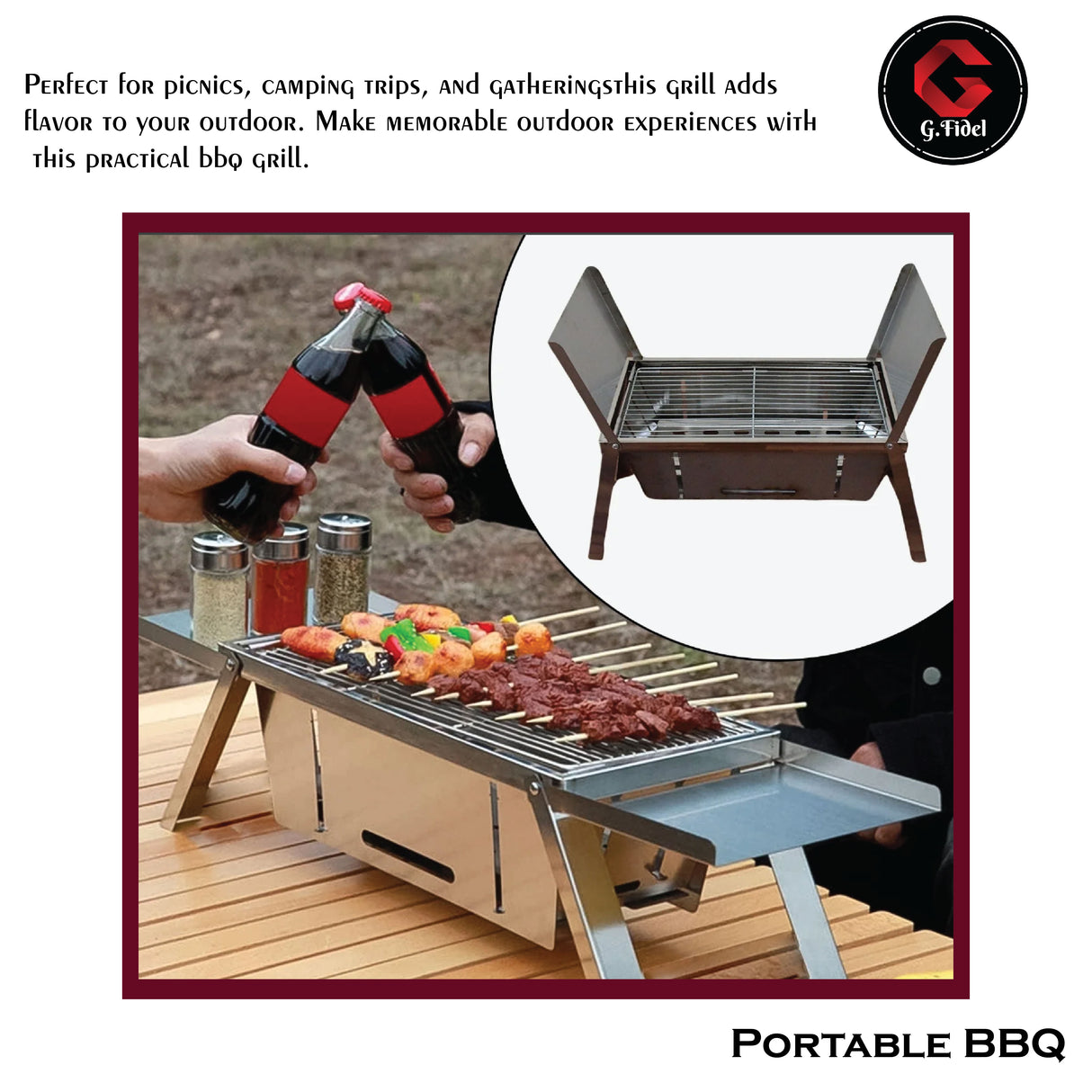 GFIDEL Barbecue Grill Wood Burning Grills Charcoal Grill for Backyard Camping 57.5x21.5cm