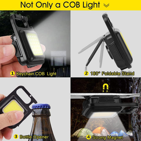 G.FIDEL Multifunction Keychain Led Light with Bottle Opener, Magnetic Base and Folding Bracket Mini Cob 500 lumens Rechargeable Multifunctional Keychain Emergency Light Keychain (Square, Metal)