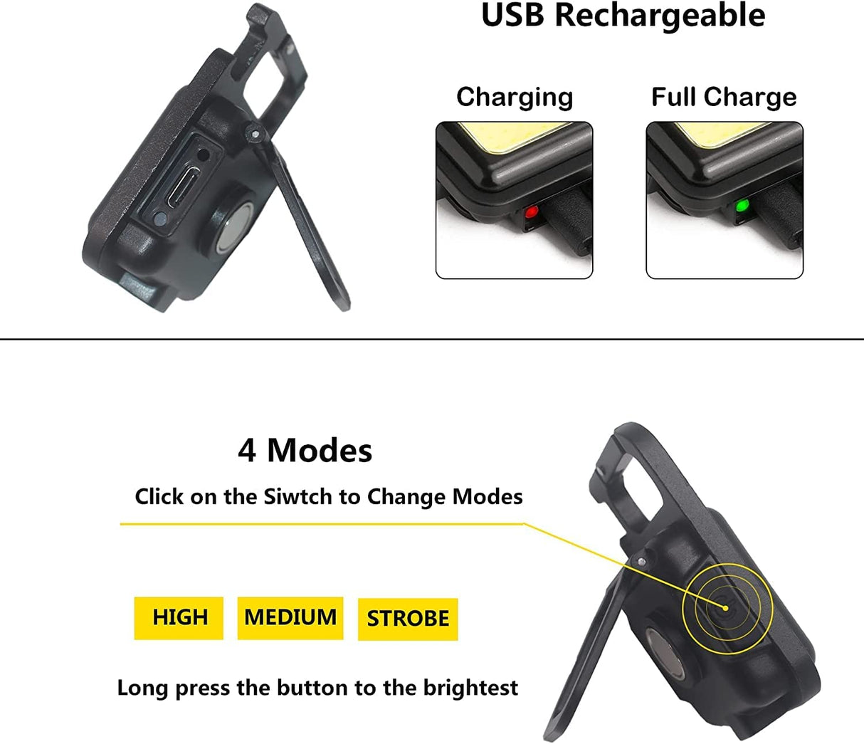 G.FIDEL Multifunction Keychain Led Light with Bottle Opener, Magnetic Base and Folding Bracket Mini Cob 500 lumens Rechargeable Multifunctional Keychain Emergency Light Keychain (Square, Metal)