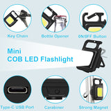 G.FIDEL Multifunction Keychain Led Light with Bottle Opener, Magnetic Base and Folding Bracket Mini Cob 500 lumens Rechargeable Multifunctional Keychain Emergency Light Keychain (Square, Metal)